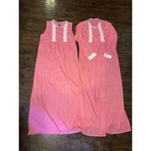 Vintage Pink Gaymode JcPenny Long Robe & Nightgown Set Lingerie Nylon Sz:S
